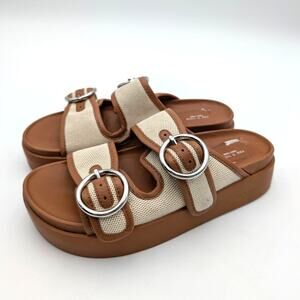 Rag & Bone Geo Buckle Platform Slide Sandals Women's Natural Size US6.5 EU37